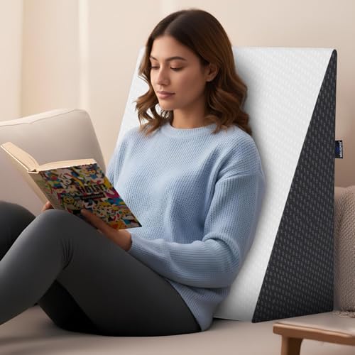 WELLGIVER Wedge Plus Cushion for Sleeping & Acid Reflux Relief | Memory Foam Pillow | Orthopedic Wedge Cushion for Leg Elevator | Pregnancy | GERD | White & Black Cover | 18 x 18 x 10 Inch - Image 1