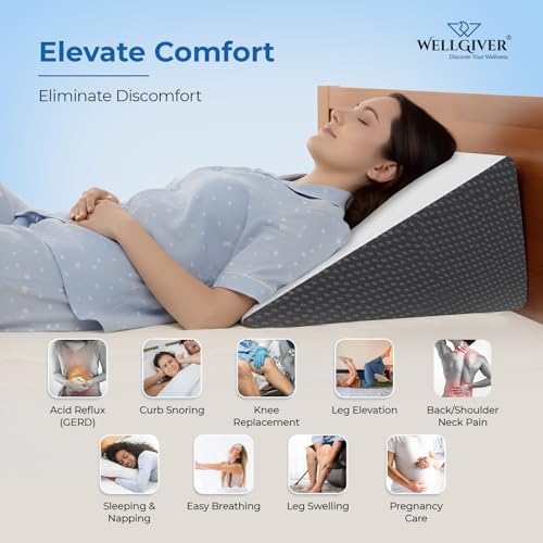 WELLGIVER Wedge Plus Cushion for Sleeping & Acid Reflux Relief | Memory Foam Pillow | Orthopedic Wedge Cushion for Leg Elevator | Pregnancy | GERD | White & Black Cover | 18 x 18 x 10 Inch - Image 2