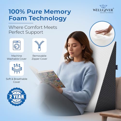 WELLGIVER Wedge Plus Cushion for Sleeping & Acid Reflux Relief | Memory Foam Pillow | Orthopedic Wedge Cushion for Leg Elevator | Pregnancy | GERD | White & Black Cover | 18 x 18 x 10 Inch - Image 4