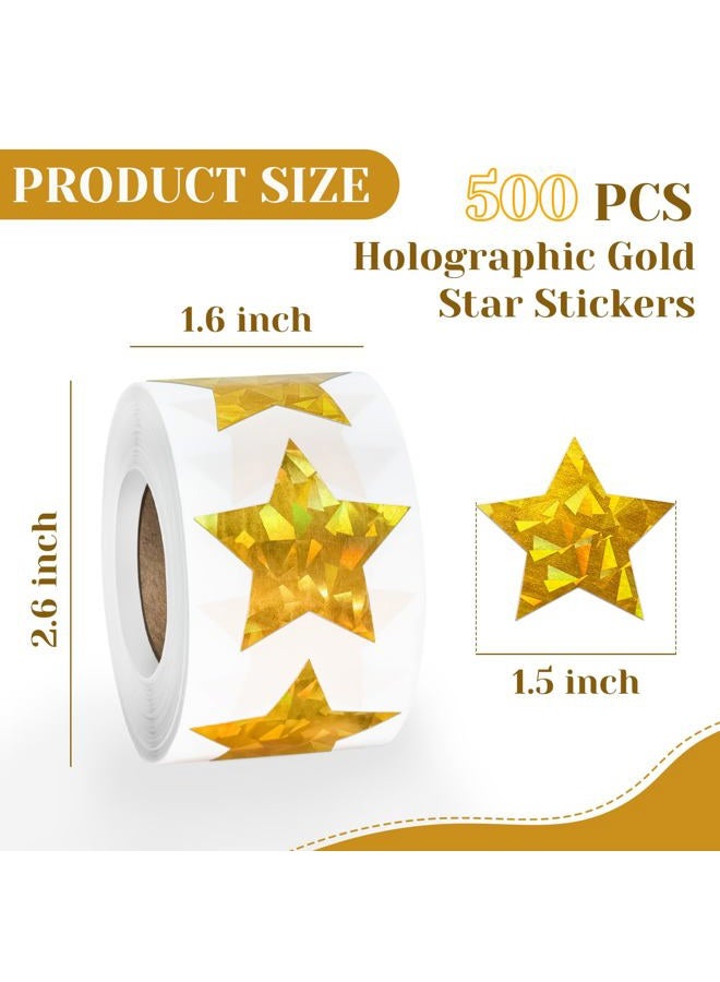 Imeepa 500 PCS Holographic Gold Star Stickers, 1.5 inch Self Adhesive Metallic Glitter Foil Stickers Sparkly Star Stickers Reward Behavior Chart Labels for Kids Students Teachers - Image 2