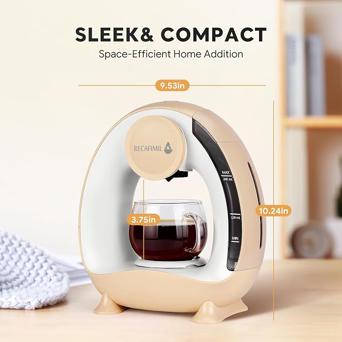 RECAFIMIL Single Serve Coffee Maker For K Cup Pod and Coffee Grounds /Tea, Fast Brew in 2 minutes, 2 IN 1 One Button Coffee Machine 4-8 Oz Brew Sizes, StylishCompact For Home, Office, RV and Dorm, Champagne - Image 3