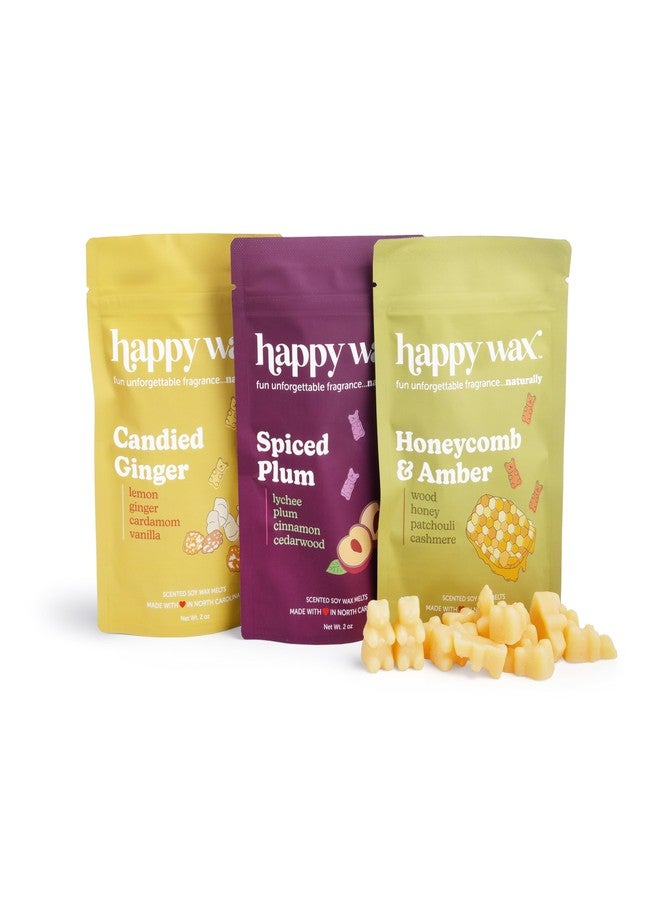 Happy Wax Fall Treats Collection Scented Natural Soy Wax Melts - 6 Total Oz. Collection Includes Spiced Plum, Candied Ginger and Honeycomb & Amber - Image 1