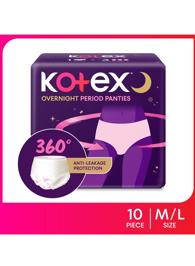 Kotex Kotex Overnight Period Panties (Medium/Large size, pack of 10 panties) for heavy flow period protection | with 360 degree anti-leakage design & airy-soft fabric | 1 panty = 3 regular pads - Image 2