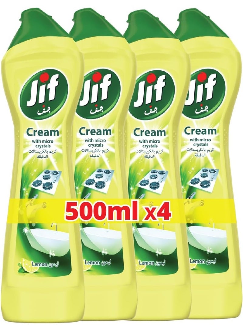 Jif Cream Cleaner with Micro-Crystals Eliminates Grease Burnt Food and Limescale Gentle with Minimum Scrubbing Lemon Scent and 500ml (Pack of 4) - Image 1