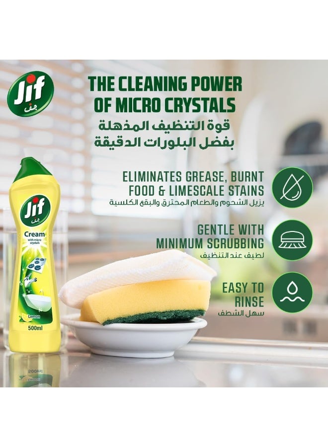 Jif Cream Cleaner with Micro-Crystals Eliminates Grease Burnt Food and Limescale Gentle with Minimum Scrubbing Lemon Scent and 500ml (Pack of 4) - Image 3