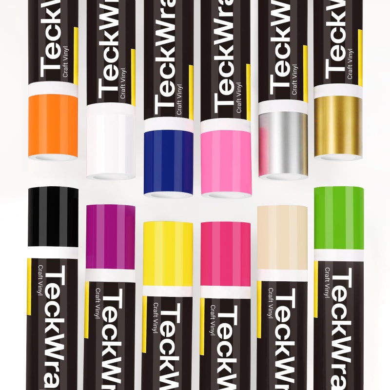 TECKWRAP Permanent Vinyl, Rainbow Sampler - 12in x 5ft Rolls 12 Colors Permanent Adhesive Vinyl Rolls for Cricut, Silhouette, Cameo Cutters, Signs, Scrap-Booking, Craft, Die Cutters - Image 1