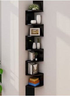 MARGOUN Wall Mount Corner Shelf Floating Home Office Decorative Shelving Wooden 7 Tier Modern Zigzag Bookcase Object Display Organizer Black  - Image 3