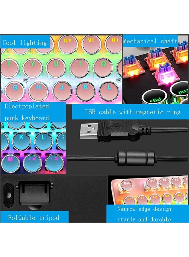 Mechanical Gaming Keyboard,87 Key Retro Punk Typewriter-Style,Blue Switch Rainbow Backlit Keyboard, USB Wired, for PC Laptop Desktop Computer (Pink) - Image 5