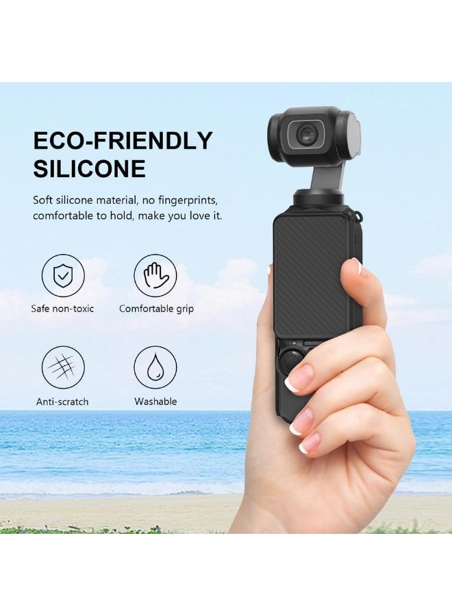 QIRG Case for DJI Osmo Pocket 4/Pocket 3 Camera, Soft Silicone Protective Case, Slim Fit Skin with Cover and Screen Protector Accessories for Osmo Pocket 4/Pocket 3,Anti-Scratch (Black) - Image 2