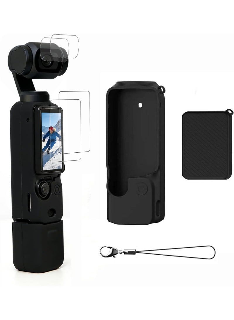 QIRG Case for DJI Osmo Pocket 4/Pocket 3 Camera, Soft Silicone Protective Case, Slim Fit Skin with Cover and Screen Protector Accessories for Osmo Pocket 4/Pocket 3,Anti-Scratch (Black) - Image 1