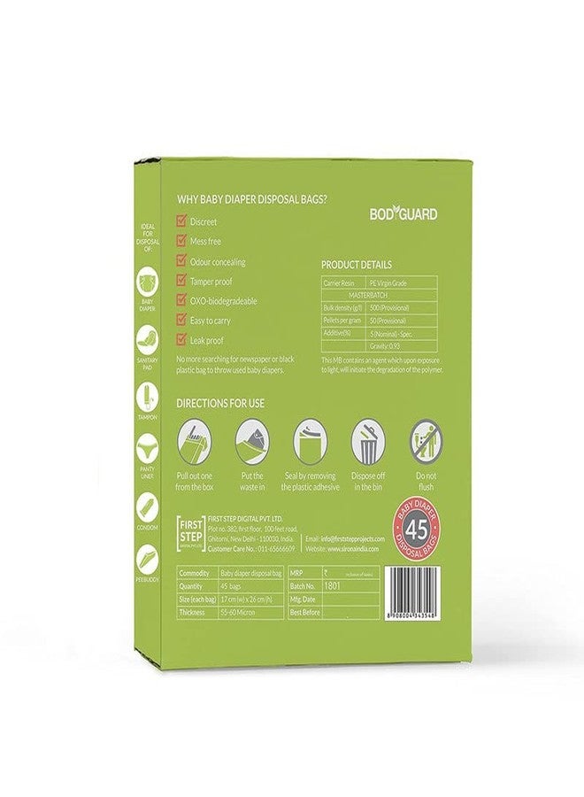 Bodyguard Baby Diaper Disposable Bags - 45 Bags (Pack of 5) | Leak-Proof Bags for Discreet Disposal of Diapers and Intimate Sanitary Products - Image 2