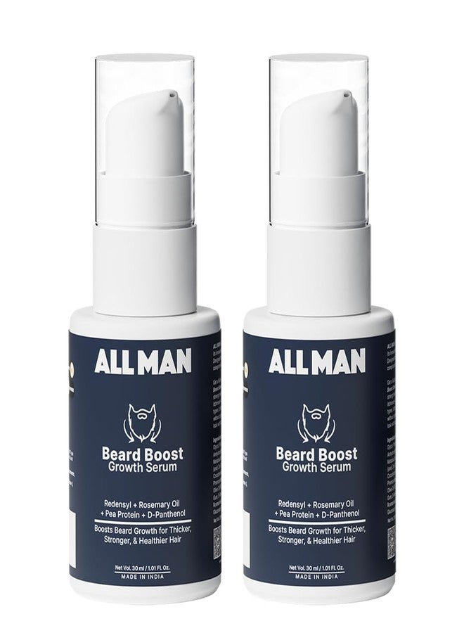 Allman ALL MAN Beard Boost Growth Serum for Faster Beard Growth & Reduce Hair Fall, with Redensyl, Rosemary Oil, & Pea Protein | Pack of 2 | 60 ml - Image 1