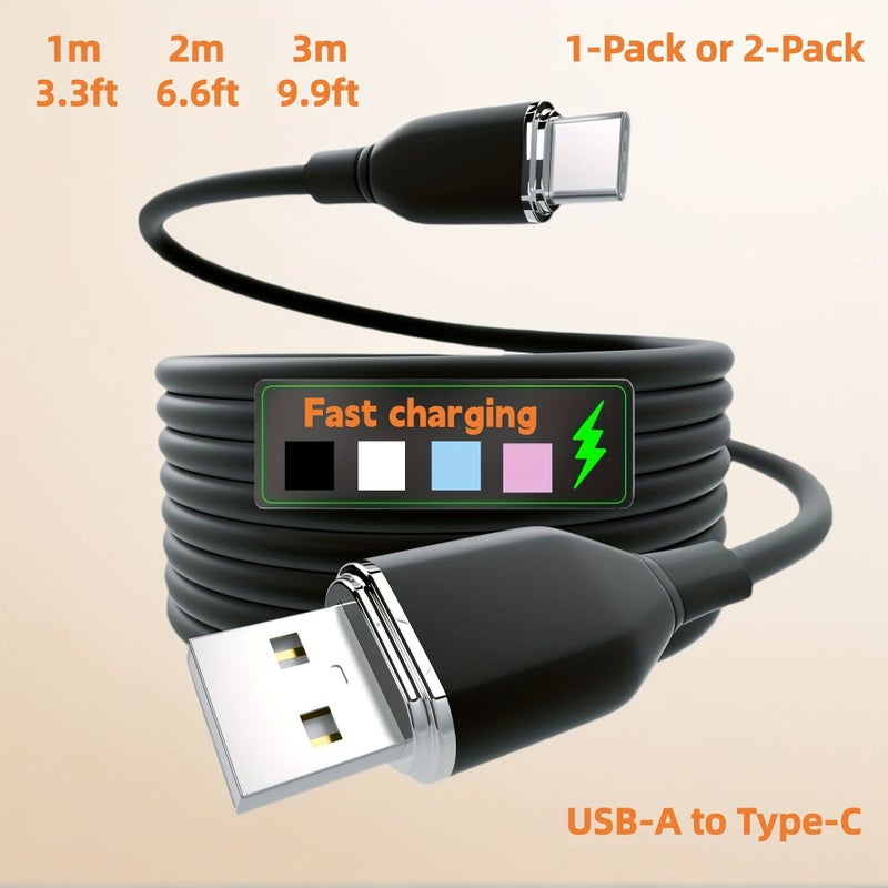 كابل USB-C يشحن بسرعة تصل إلى 60 واط، طول 2 متر، لون أبيض، عبوة من قطعتين، متوافق مع نقل البيانات - Image 1