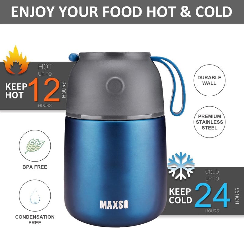 ITSLIFE Insulated Thermo Food Jar for Hot & Cold Food for Kids Adult, 17 oz Soup Thermal Hot Food Containers for Lunch, Triple Layer Insulation Stainless Steel Food Jar with Spoon(Blue) - Image 5