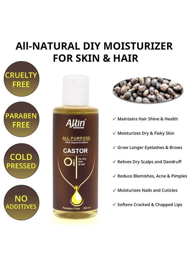 Allin Exporters - Castor Oil 100% Natural & Pure Cold Pressed Base Carrier Oil For Hair Growth Skin Care Dry Skin Moisturising Nails & Eyelash (200 Ml) - Image 1