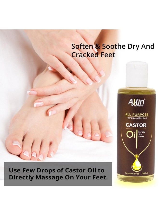 Allin Exporters - Castor Oil 100% Natural & Pure Cold Pressed Base Carrier Oil For Hair Growth Skin Care Dry Skin Moisturising Nails & Eyelash (200 Ml) - Image 1