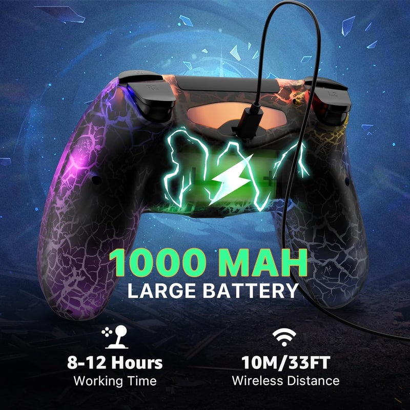 وحدة تحكم لاسلكية لـ PS4 ، تصميم مخصص للكراك الأسود ، ضوء RGB قابل للتعديل ، بطارية 1000mAh ، اهتزاز مزدوج ، محور 6 ، مكبر صوت مدمج و جاك سماعة 3.5mm ، جهاز لعبة متوافق مع PlayStation 4 - Image 3