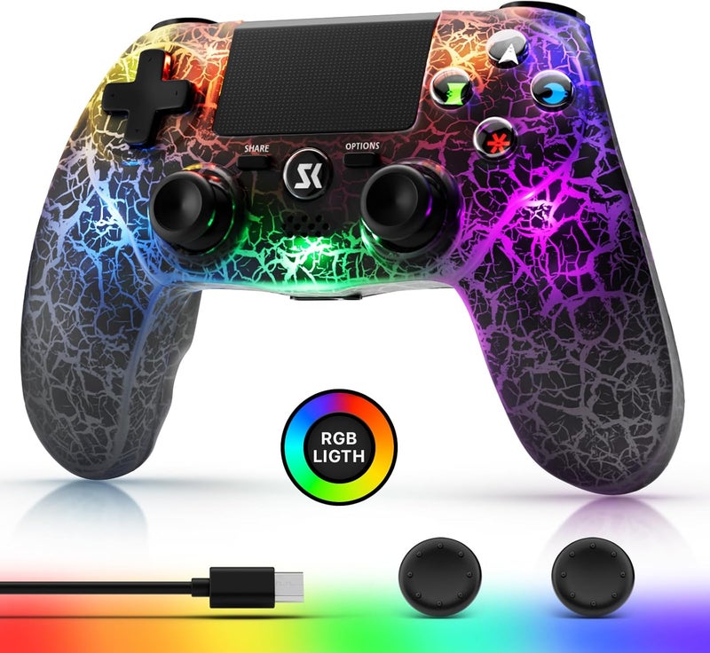 وحدة تحكم لاسلكية لـ PS4 ، تصميم مخصص للكراك الأسود ، ضوء RGB قابل للتعديل ، بطارية 1000mAh ، اهتزاز مزدوج ، محور 6 ، مكبر صوت مدمج و جاك سماعة 3.5mm ، جهاز لعبة متوافق مع PlayStation 4 - Image 1