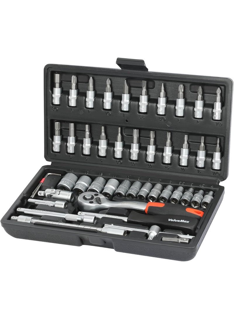 MOSH 46-Piece Socket Wrench Set, 1/4'' Socket Set, Cr-V Steel Ratchet Set, Mechanic Tool Kit, Car Repair Tools - Image 1