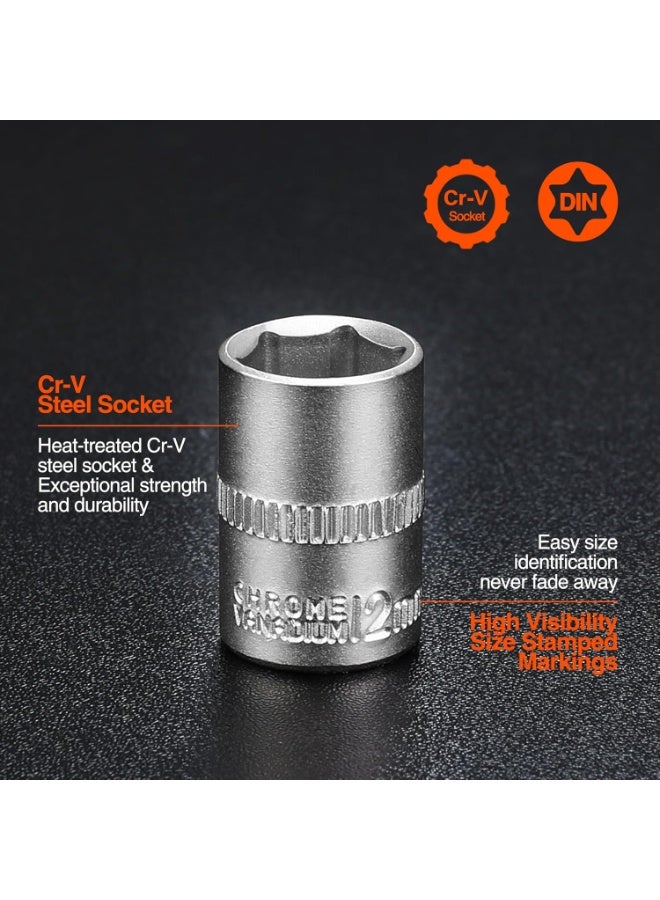 MOSH 46-Piece Socket Wrench Set, 1/4'' Socket Set, Cr-V Steel Ratchet Set, Mechanic Tool Kit, Car Repair Tools - Image 4