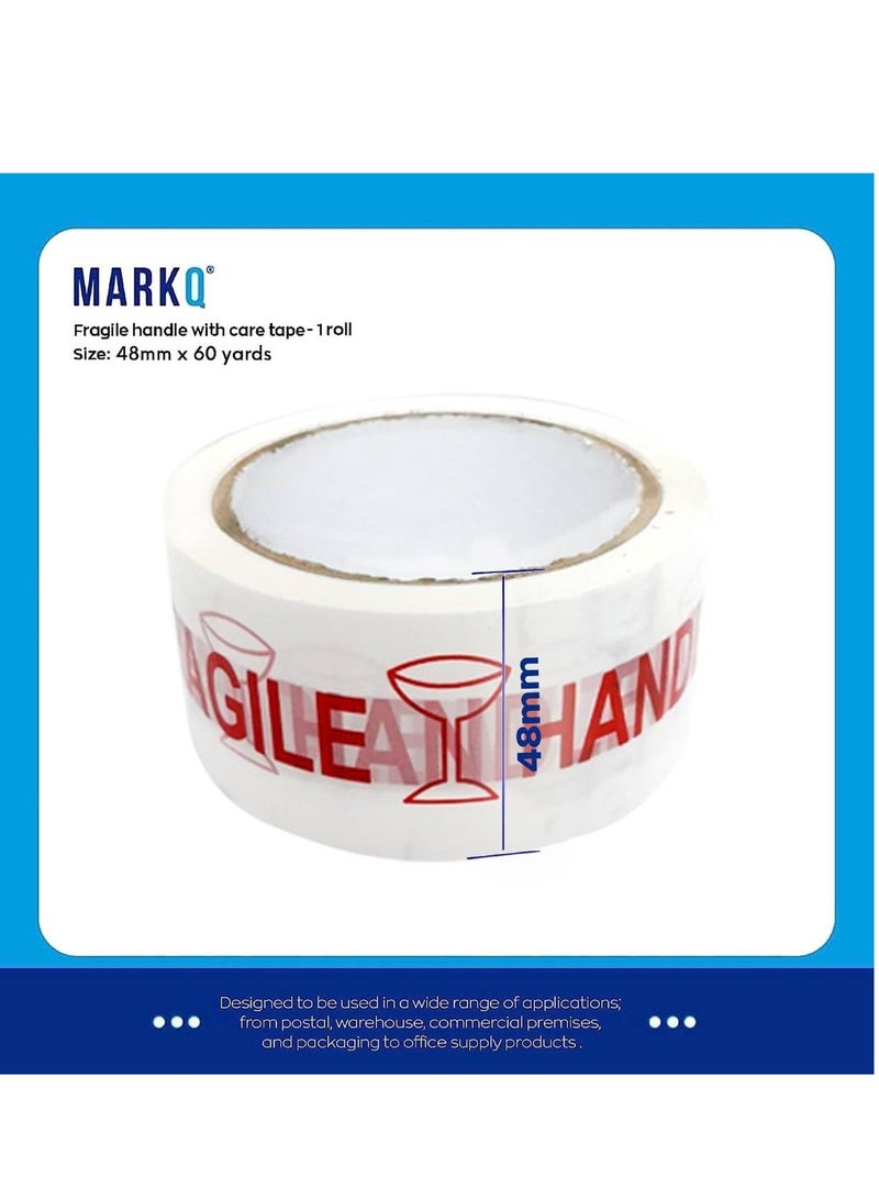 MARKQ Fragile Tape for Boxes and Cartons - 48mm x 50 yards heavy Duty Handle with Care Warning Tape, Packing, Packaging, Shipping and Moving Tape [1 Roll]  - Image 2