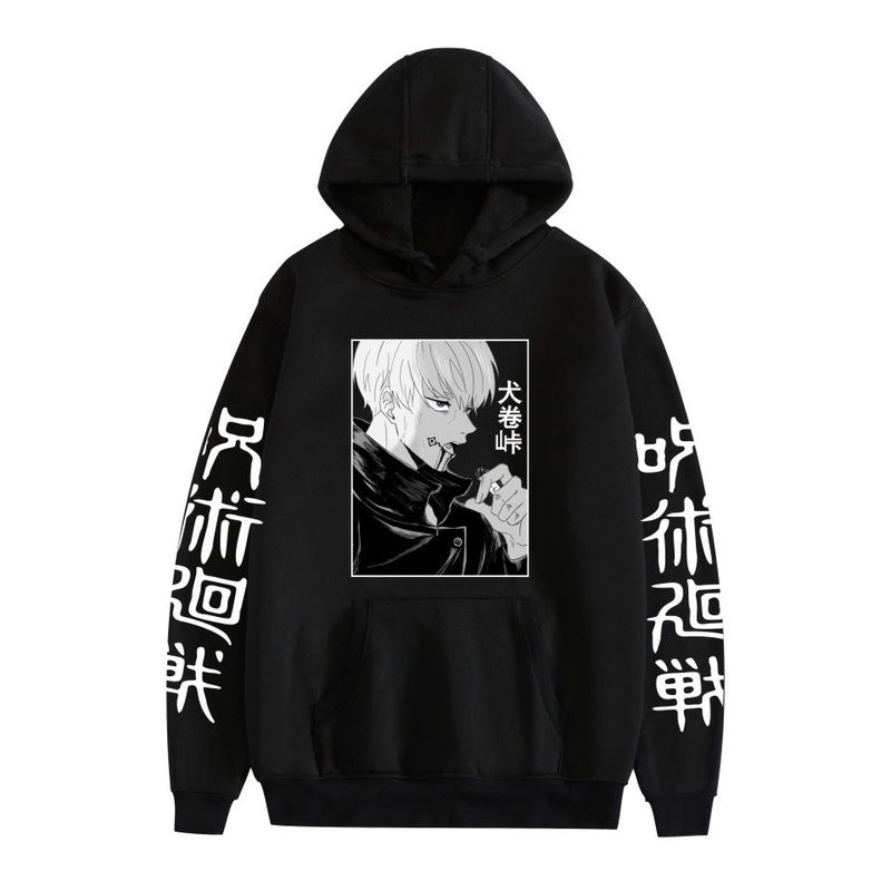 Jujutsu Kaisen Five-Piece Wu Mantra Back War Dog Roll Spring Hooded Sweater Boys And Girls Pullover European Size - Image 3