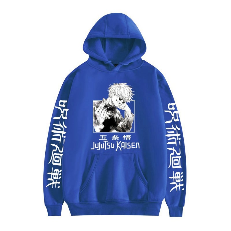 Jujutsu Kaisen Five-Piece Wu Mantra Back War Dog Roll Spring Hooded Sweater Boys And Girls Pullover European Size - Image 1