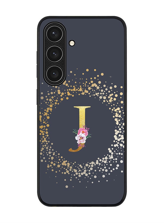 Stylizedd Rugged Black edge case for Samsung Galaxy S24 FE, Slim fit Case Flexible Cover - Custom Monogram Initial Letter Floral Pattern Alphabet - J (Grey ) - Image 1