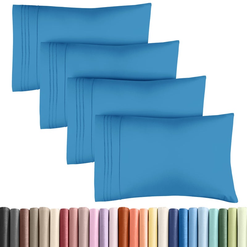 CGK Unlimited Queen Pillow Cases Set of 4  Ultra Soft Hotel Quality Pillowcase Covers  Comfy Cozy Bedding for Women Men Kids  Teens  Machine Washable Pillow Protectors  4 Pieces Set  Queen Size Denim Blue 