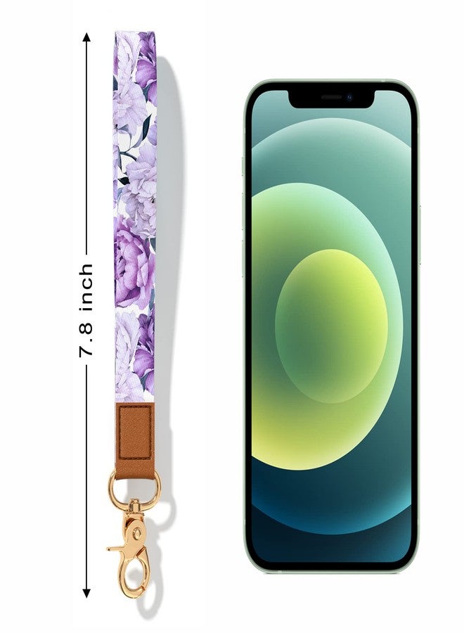 Hsxnam Wrist Lanyard Key Chain, Cute Wristlet Strap Keychain Holder for Women Men Car Keys ID Badges Card Wallet Phone Camera, Purple Flower, M - Image 2