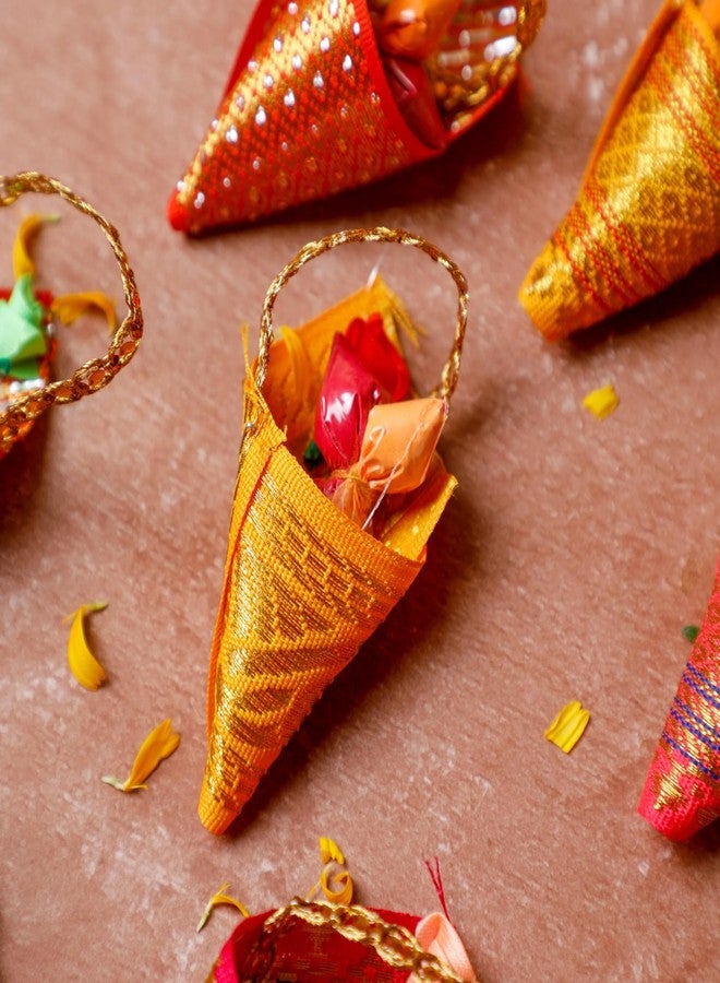Desi Favors Cone Shaped Haldi Kumkum | Haldi & Kumkum Pooja Gift, Housewarming Gifts, Wedding Gift - Made in India - Yellow & Red - 3 Inch (Pack of 10) - Image 1