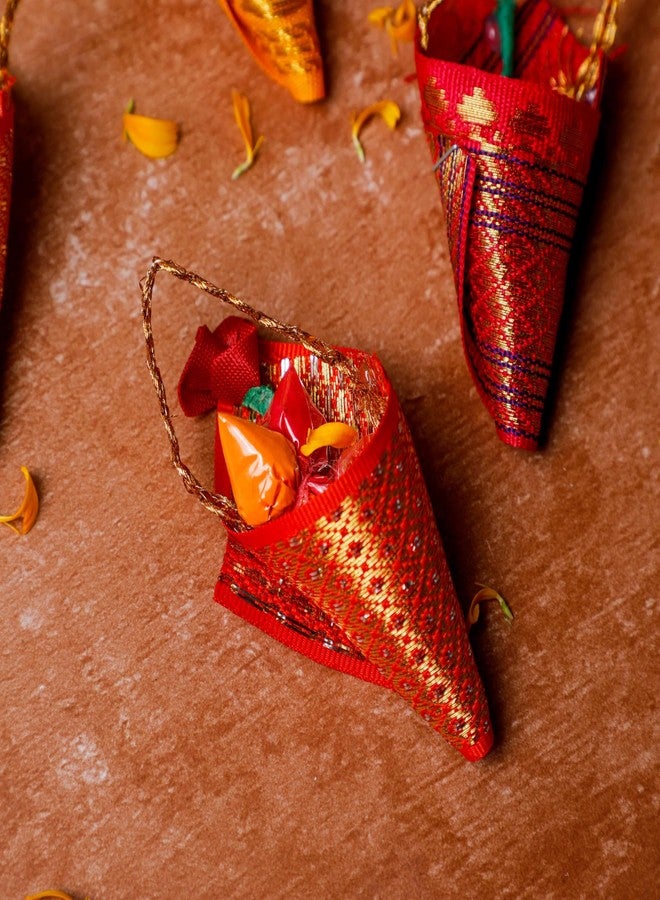 Desi Favors Cone Shaped Haldi Kumkum | Haldi & Kumkum Pooja Gift, Housewarming Gifts, Wedding Gift - Made in India - Yellow & Red - 3 Inch (Pack of 10) - Image 4