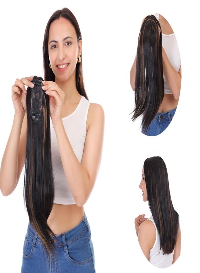 Ritzkart Clip-On Topper for Front Baldness Coverage Synthetic Soft Long Straight Hair with High Density Black With Golden Highlight Mix Color 20 Inch Stylish and Trendy Fashion Brand By Ritzkart (2X4) - Image 5