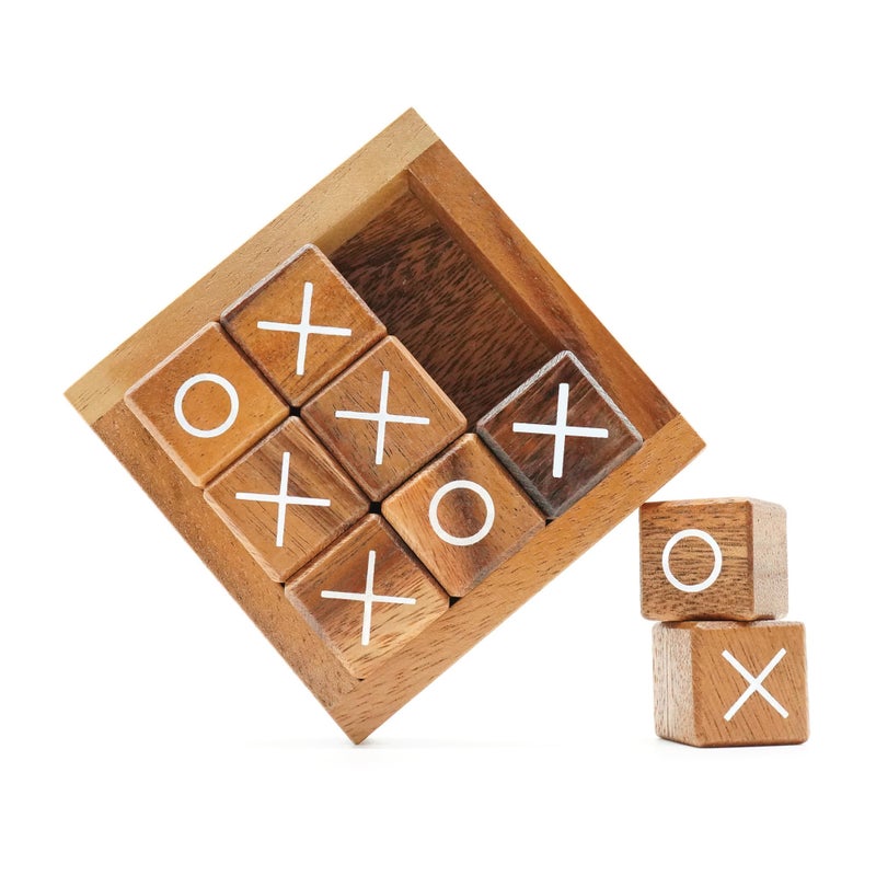 BSIRI Tic Tac Toe for Kids and Adults Coffee Table Living Room Decor and Desk Decor Family Games Night Classic Board Games Wood Rustic for Families Size 4 Inch - Image 1