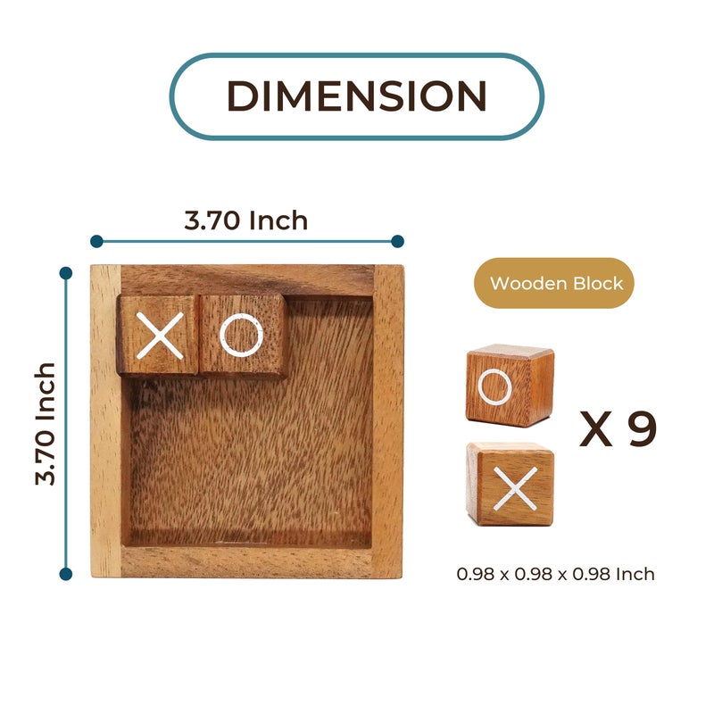 BSIRI Tic Tac Toe for Kids and Adults Coffee Table Living Room Decor and Desk Decor Family Games Night Classic Board Games Wood Rustic for Families Size 4 Inch - Image 3