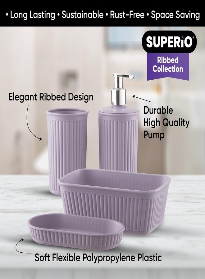 Superio Ribbed Collection - Decorative Plastic Bathroom Accessories Set, Lilac Purple (Set of 4) Soap Dish, Liquid Dispenser, Toothbrush Holder Cup, Vanity Organizer Tray - Bathroom Decor Gift - Image 3