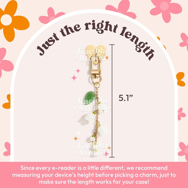 Kaciola Charm Chains for Kindle, Lily Of The Valley Pendant Cute E-reader Phone Charm Bracelets Accessories Gift for Reader Booklovers Women Men, Charms Compatible for Kindle/E-Reader/Phone (B04) - Image 5