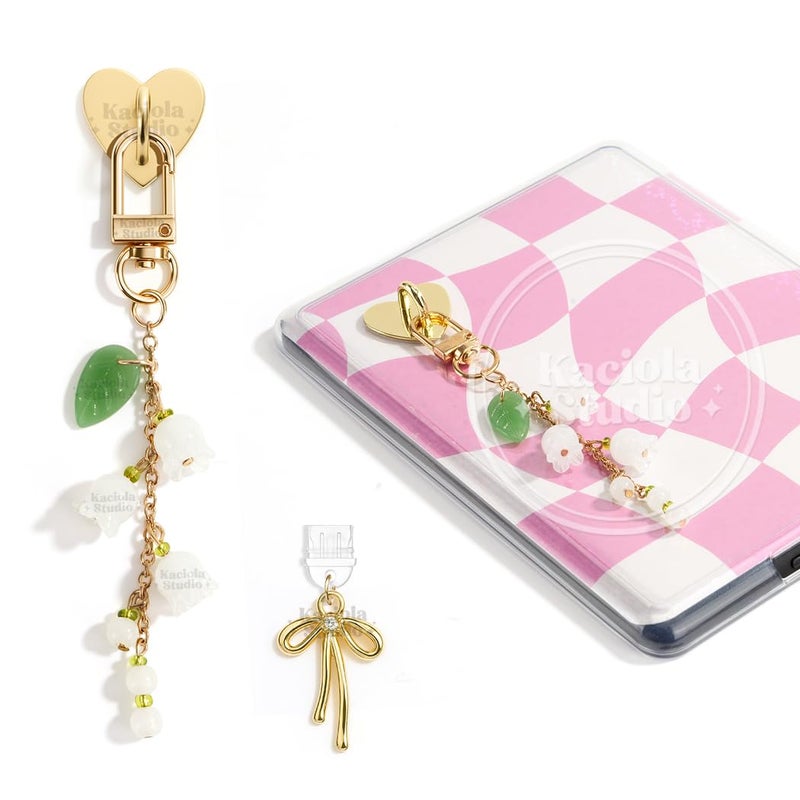 Kaciola Charm Chains for Kindle, Lily Of The Valley Pendant Cute E-reader Phone Charm Bracelets Accessories Gift for Reader Booklovers Women Men, Charms Compatible for Kindle/E-Reader/Phone (B04) - Image 1