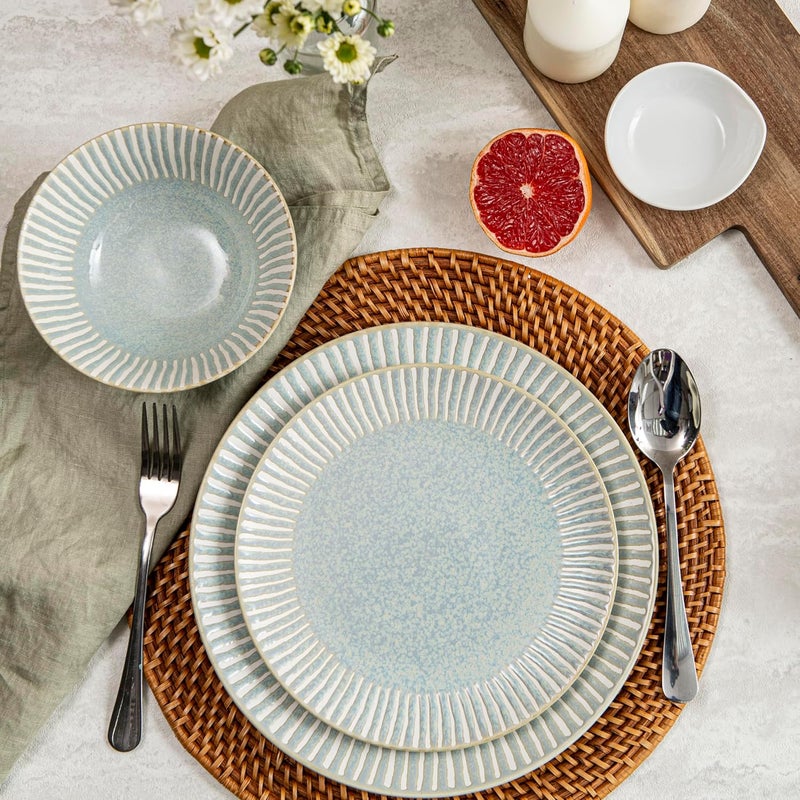 Bzyoo 12Piece Reactive Blue Ceramic Dinnerware Set Bali Breeze Blue Elegant Table Setting for Every Occasion  Microwave  Dishwasher Safe Stackable - Image 3