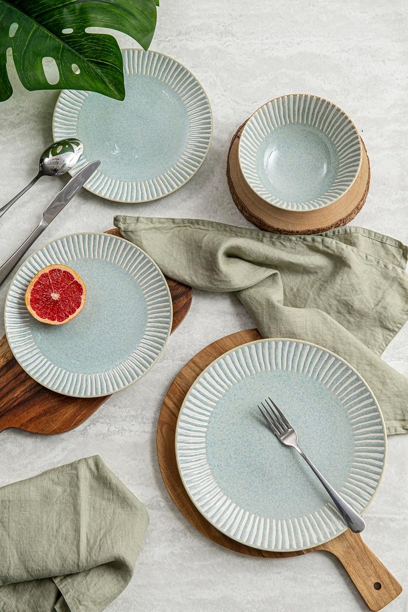 Bzyoo 12Piece Reactive Blue Ceramic Dinnerware Set Bali Breeze Blue Elegant Table Setting for Every Occasion  Microwave  Dishwasher Safe Stackable - Image 5