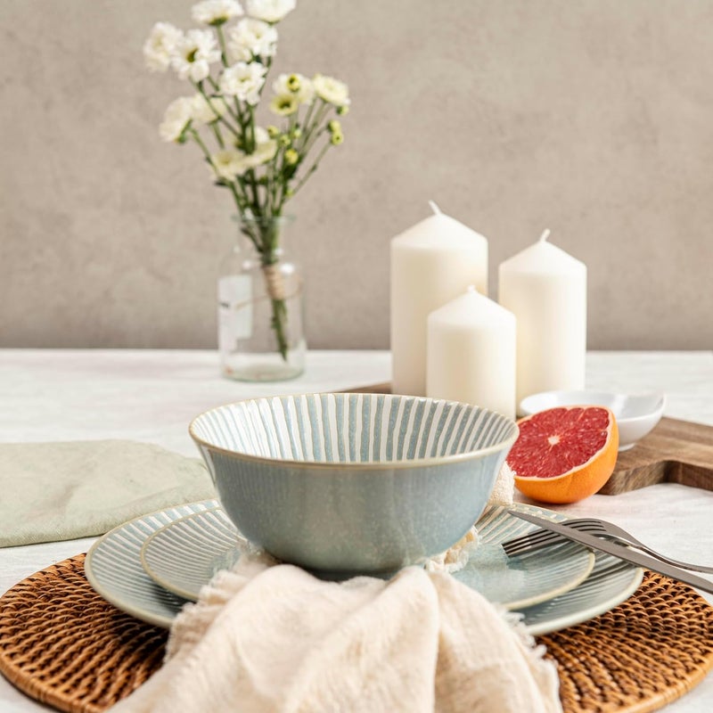 Bzyoo 12Piece Reactive Blue Ceramic Dinnerware Set Bali Breeze Blue Elegant Table Setting for Every Occasion  Microwave  Dishwasher Safe Stackable - Image 4