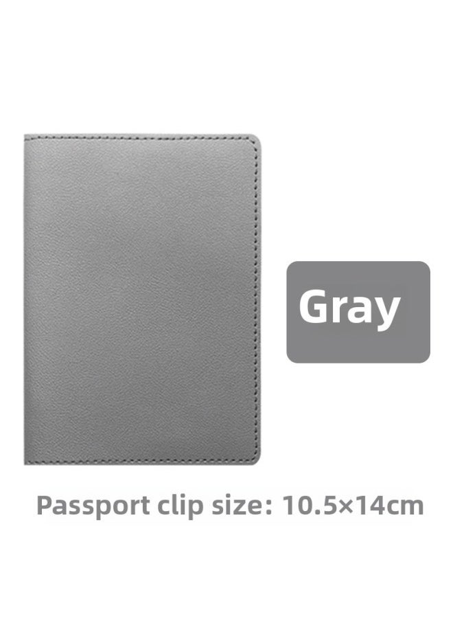Generic 跨境现货11色厚款pu皮革可定LOGO护照夹护照套带纸卡行李牌套装-颜色:灰色护照套  - Image 1