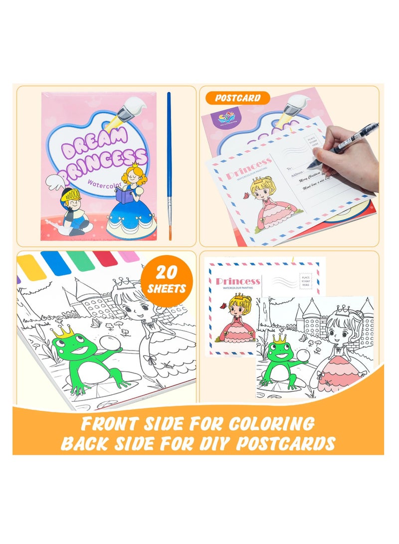 SYOSI Paint with Water Books, Watercolor Coloring Book for Kids Ages 4 to 8, Watercolor Painting Book for Toddlers Ages 1 to 3, Magic Art Craft Gift for Drawing, Princess Theme - Image 3