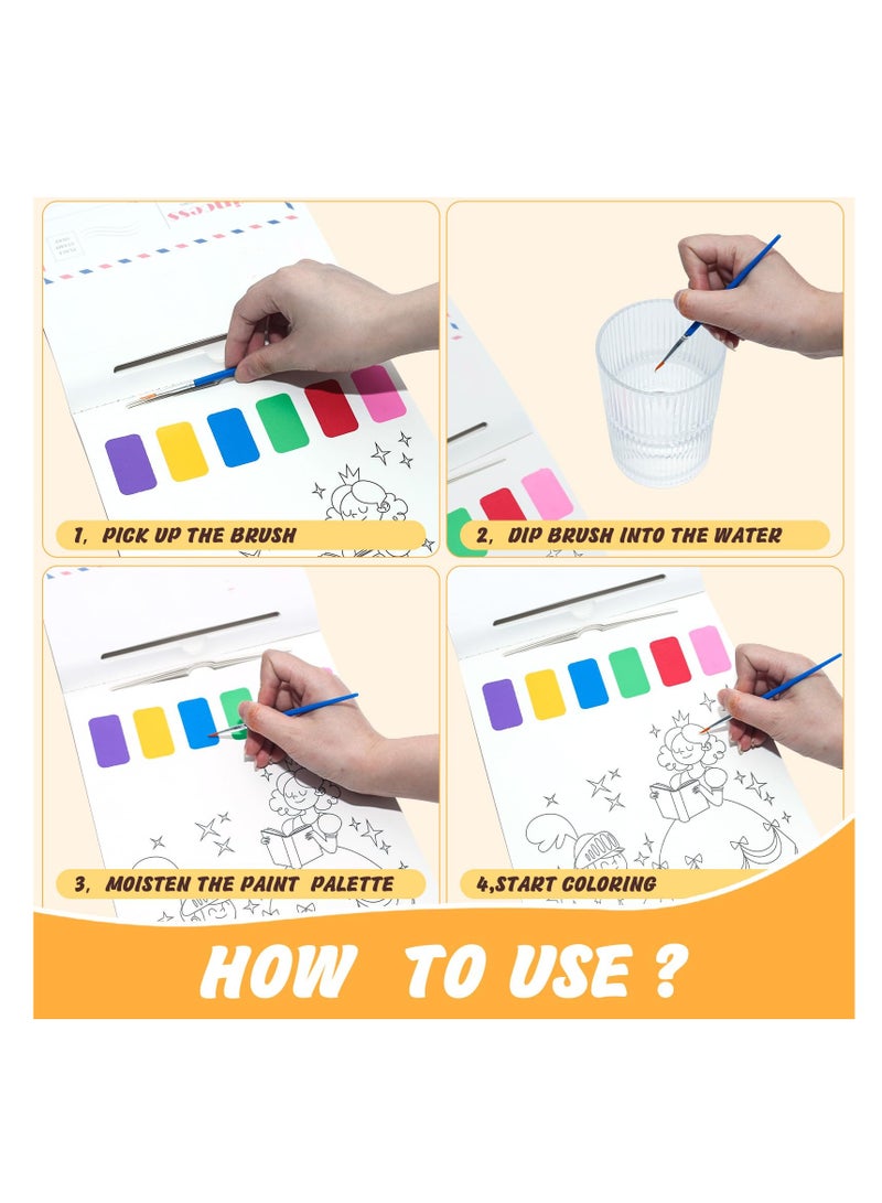 SYOSI Paint with Water Books, Watercolor Coloring Book for Kids Ages 4 to 8, Watercolor Painting Book for Toddlers Ages 1 to 3, Magic Art Craft Gift for Drawing, Princess Theme - Image 4