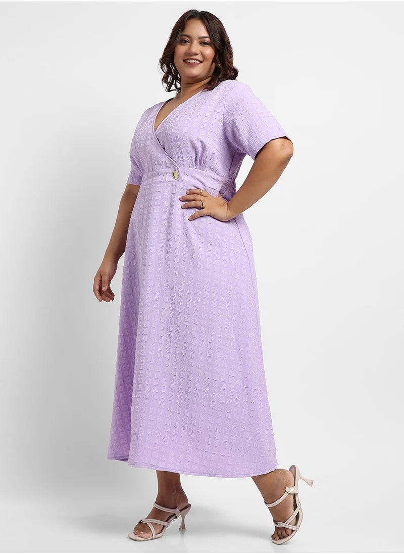 Instafab Plus Women's Lavender Wrapped Neck Dress