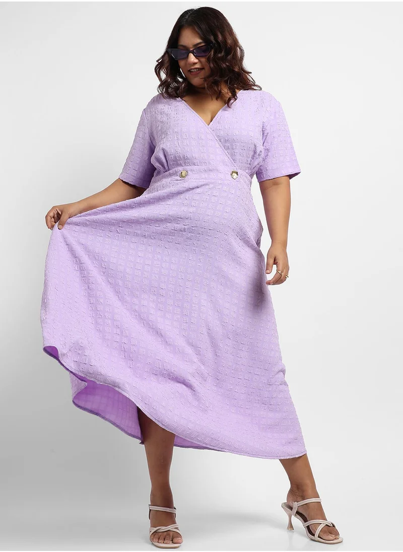 Instafab Plus Women's Lavender Wrapped Neck Dress