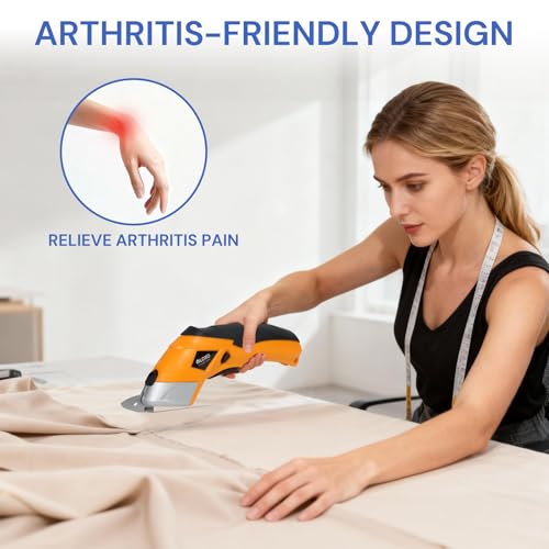 VLOXO مقص كهربائي VLOXO، قاطع كرتون لاسلكي، مقص قماش قوي، قاطع صندوق صغير مع شفرات قابلة للشحن، أداة متعددة للحرف اليدوية، جلد، كرتون، سجاد، بلاستيك، تشمل علبة صفراء - Image 3