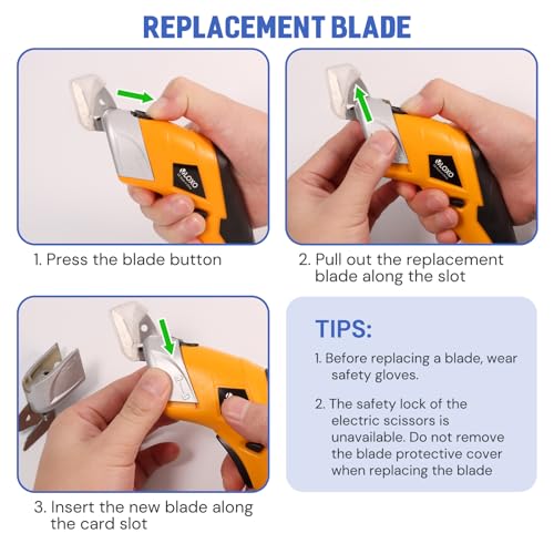 VLOXO مقص كهربائي VLOXO، قاطع كرتون لاسلكي، مقص قماش قوي، قاطع صندوق صغير مع شفرات قابلة للشحن، أداة متعددة للحرف اليدوية، جلد، كرتون، سجاد، بلاستيك، تشمل علبة صفراء - Image 5