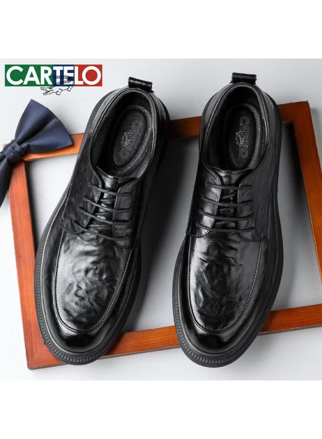 Cartelo British Style Textured Leather Men's Business Soft Cowhide Dress Shoes 9758 Black Size 39 - Image 1