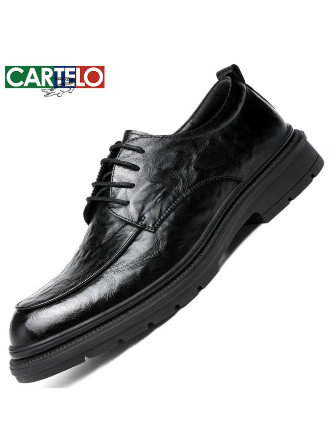 Cartelo British Style Textured Leather Men's Business Soft Cowhide Dress Shoes 9758 Black Size 39 - Image 3